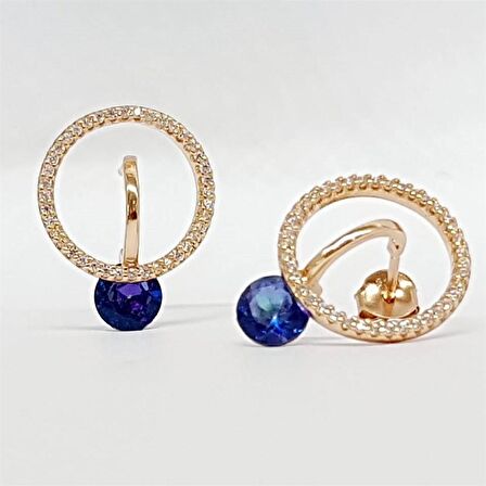 Blue Topaz Taşlı Gümüş Rose Tasarım Küpe