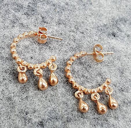 925 Ayar Gümüş Rose Yarım Halka Küpe