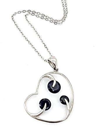 Oniks Taşlı Gümüş Kalp Kolye