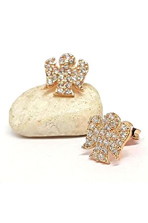 Melek Figürlü Gümüş Rose  Küpe