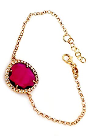 Zirkon Taşlı   925 Ayar Gümüş Rose Bileklik