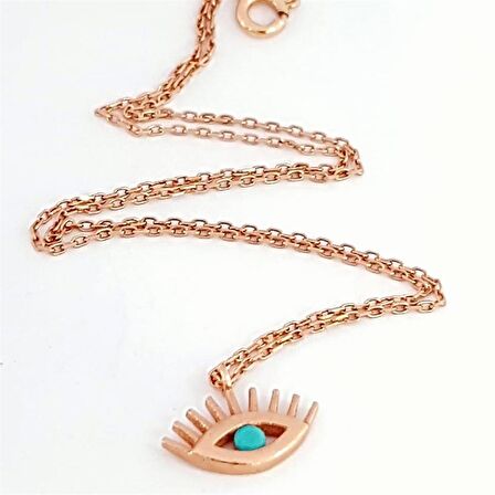 Göz Turkuaz Taşlı Gümüş Rose Kolye