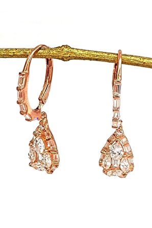 Baget Kesim Taşlı Gümüş Rose Altın Kaplamalı kÜPE