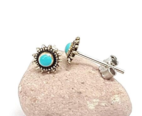 Turkuaz Taşlı Minimal Gümüş Küpe