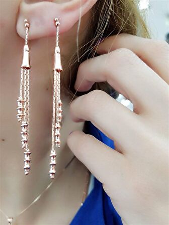 Özel Tasarım 925 Ayar Gümüş Rose Altın Kaplamalı Küpe