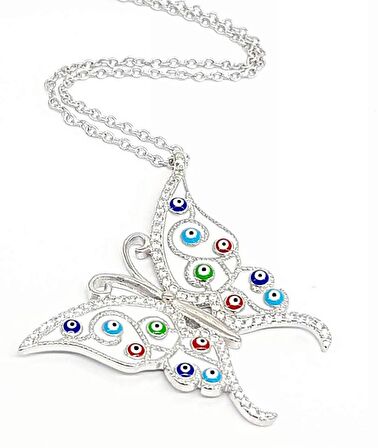 Mine İşçiliğinde Kelebek Figürlü Gümüş Kolye