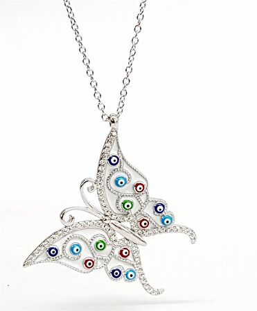 Mine İşçiliğinde Kelebek Figürlü Gümüş Kolye