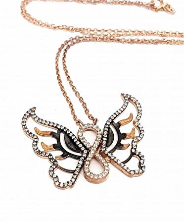 kelebek figürlü zirkon taşlı gümüş trend kolye 