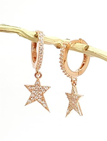 Yıldız Figürlü Gümüş Rose Küpe