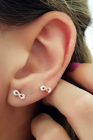 Sonsuzluk Figürlü Gümüş Minimal Kadın Küpe