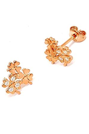 Zirkon Taşlı Gümüş Minimal Yonca Küpe