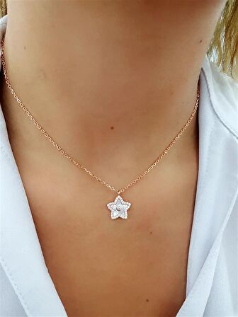 Sedef ve Zirkon Taşlı Yıldızlı Gümüş Kolye