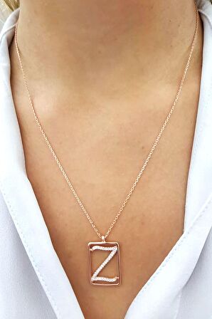 Z Harfi Zirkon Taşlı Gümüş Rose Kolye