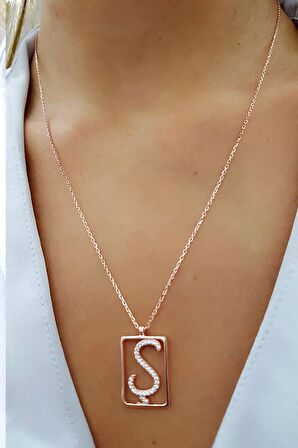 Ş Harfi Zirkon Taşlı Gümüş Rose Kolye