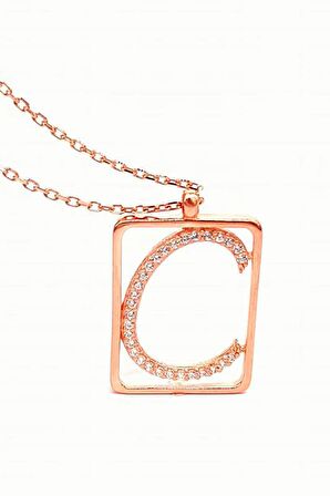 C Harfi Zirkon Taşlı Gümüş Rose Kolye