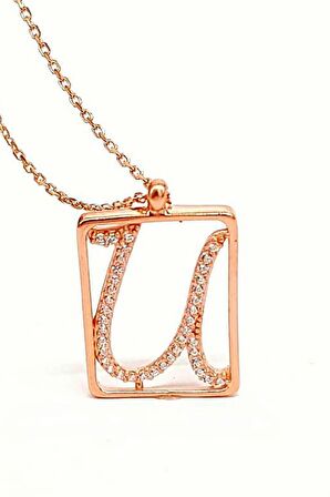 U Harfi Zirkon Taşlı Gümüş Rose Kolye	