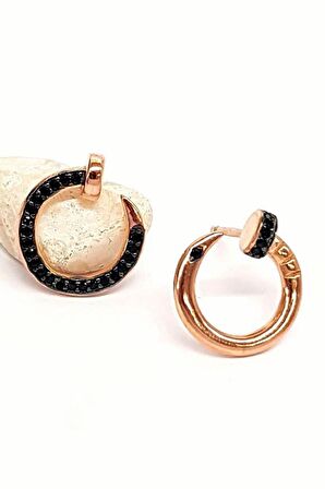 Oniks Taşlı Çivi Tasarımı Gümüş Küpe