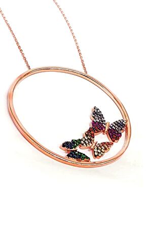 kelebek figürlü gümüş rose kolye