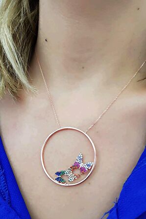 kelebek figürlü gümüş rose kolye