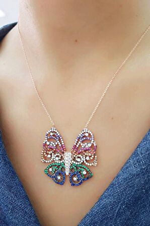 Kelebek Figürlü Müthiş İşçilikli Gümüş Trend Kolye