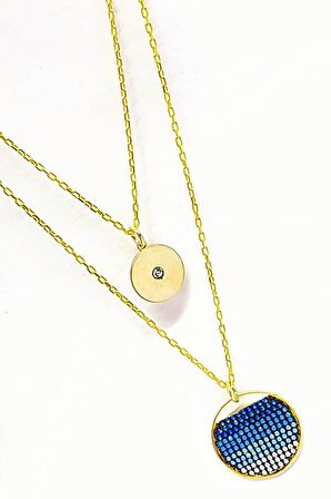 İtalyan Tasarımı Zirkon Taşlı Gold Gümüş İkili Kolye