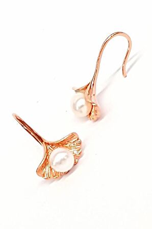 incili gümüş üzerine rose altın kaplama orkide küpe 