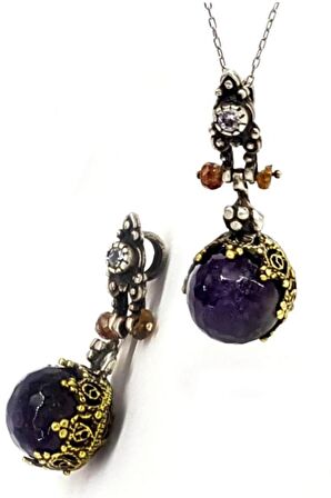 Ametist Taşlı Tasarım Gümüş Kadın Kolye