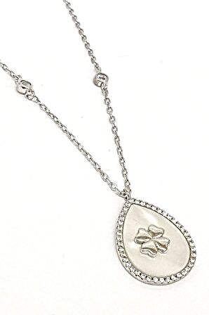 Yonca Figürlü Gümüş Sedef Taşlı Kolye 