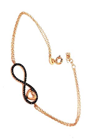 Onilks Taşlı Gümüş Sonsuzluk ve Kalp Figürlü bileklik 