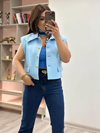 Dikiş Detay Vatkalı Yelek BEBE MAVİ