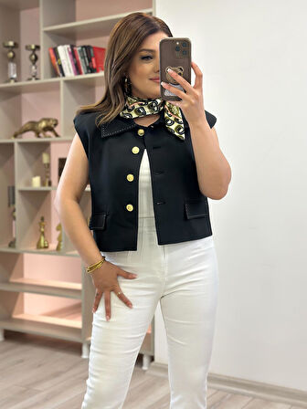 Dikiş Detay Vatkalı Yelek SİYAH