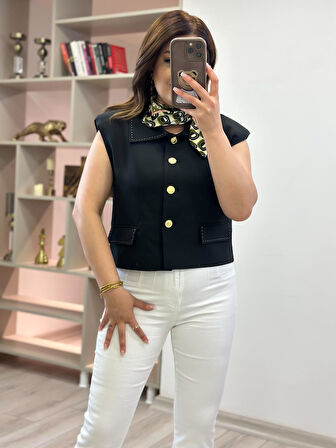 Dikiş Detay Vatkalı Yelek SİYAH