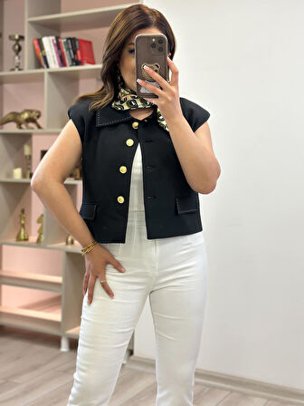 Dikiş Detay Vatkalı Yelek SİYAH
