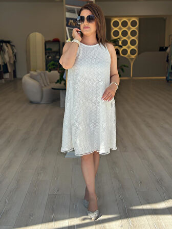 Kalın Askı Dantel Detay Elbise EKRU