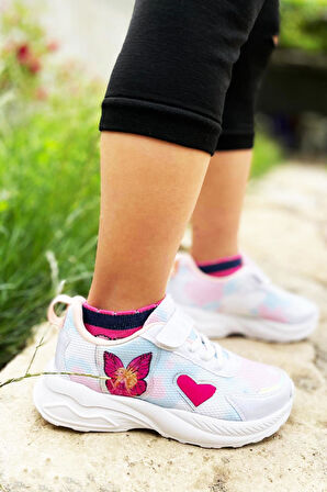 Kidx RF2340 Princess Sneaker Extra Light Ortopedik Kız Günlük Çocuk Spor Ayakkabı Pembe Beyaz