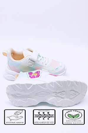 Kidx RF2340 Princess Sneaker Extra Light Ortopedik Kız Günlük Çocuk Spor Ayakkabı Pembe Beyaz