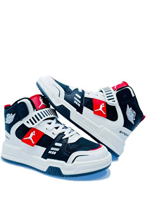 Kidx King Air Sneaker Ortopedik Çocuk Bilekli Spor Ayakkabı Siyah Beyaz Kırmızı