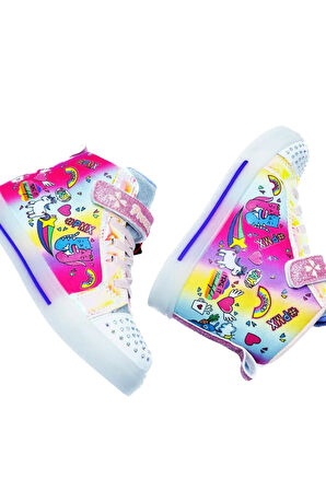 Kidx Promax Twinkle Fuşya Beyaz Uzun Bilekli Kız Çocuk Işıklı Spor Ayakkabı