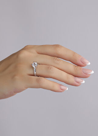 Nar-in Altın Mücevherat Tektaş Beyaz Altın Yüzük 072