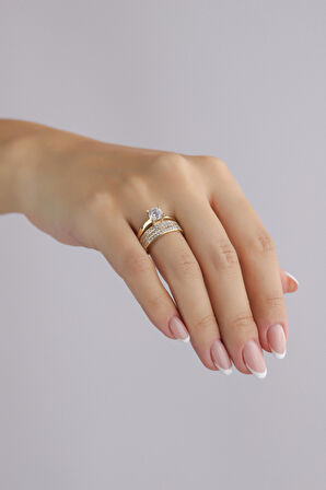 Nar-in Altın Mücevherat Tektaşlı Alyans Altın Yüzük 075