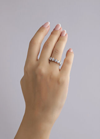 Nar-in Altın Mücevherat Beştaş Beyaz Altın Yüzük 093