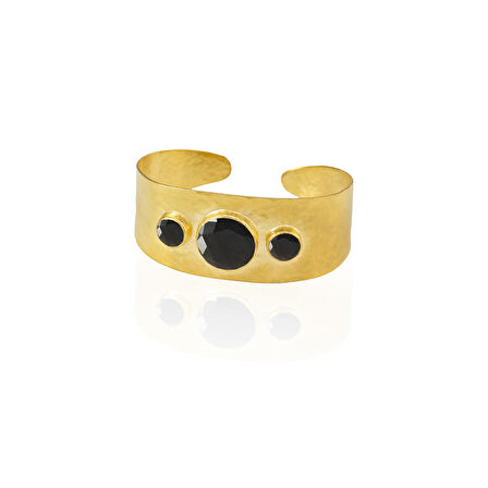 Kadir Jewellery 22 Ayar Altın Kaplama El İşçiliği Zirkon Taşlı Kadın Kelepçe Bilezik