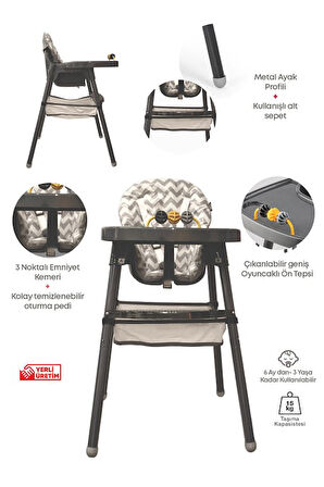 Kanz Ultrafix Çok Amaçlı Mama Sandalyesi Antrasit 