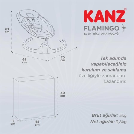 Kanz Flamingo Elektrikli Ana Kucagı Gri