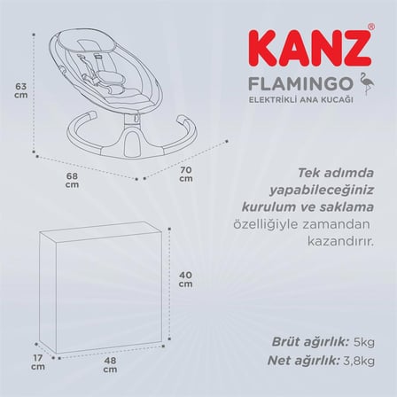 Kanz Flamingo Elektrikli Ana Kucagı Fume
