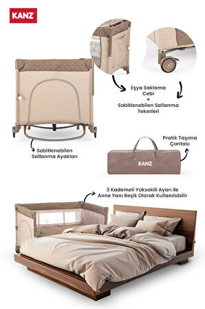 Kanz Sleepside +Plus Anne Yanı Park Yatak Kahve - Yatak Hediyeli