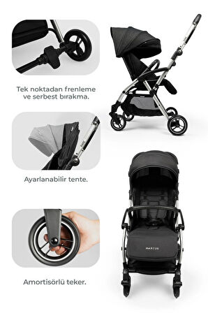 Kanz Marcus Kolay Katlanabilen Kabin Bebek Arabası Raisin Black