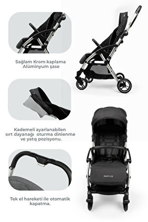 Kanz Marcus Kolay Katlanabilen Kabin Bebek Arabası Raisin Black