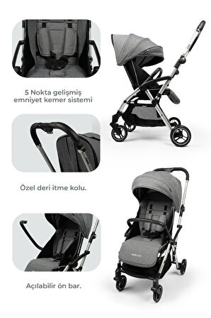 Kanz Marcus Kolay Katlanabilen Kabin Travel Sistem Bebek Arabası Heavy Grey