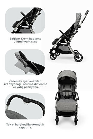Kanz Marcus Kolay Katlanabilen Kabin Travel Sistem Bebek Arabası Heavy Grey